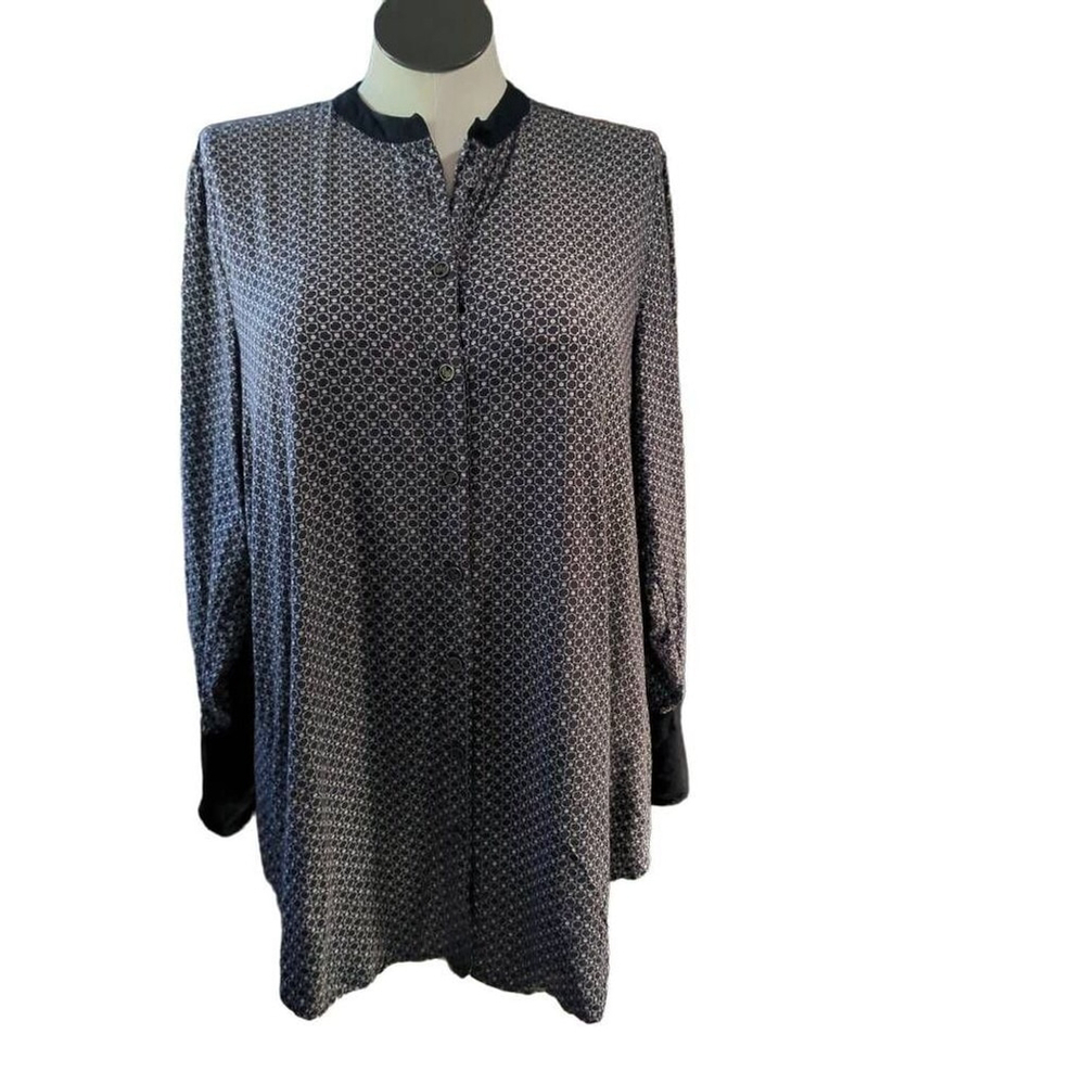 April Cornell Women's L Button Down Dress Shirt Black Gray